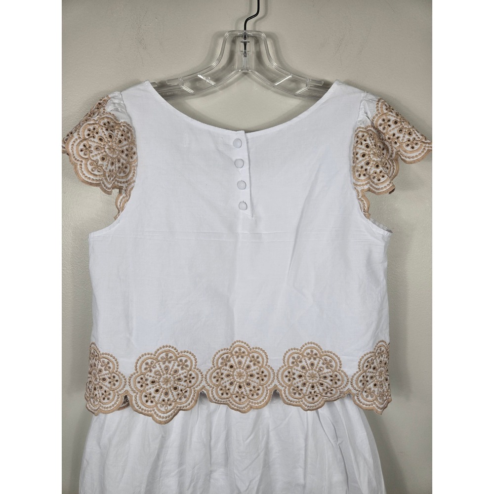Happily Grey Womens White Tan Floral Eyelet Embroidery 2 Piece Skirt Set Medium - Picture 5 of 11